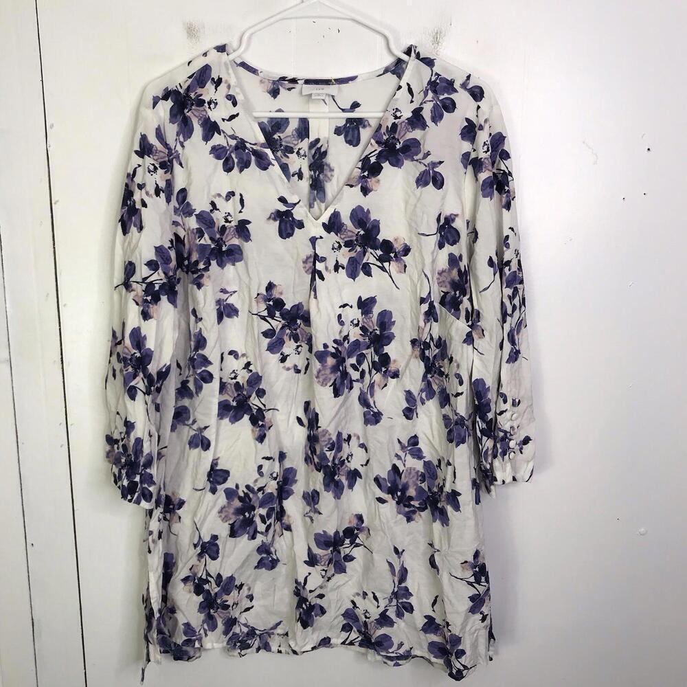 J Jill Top Womens 1X V Neck Popover Sleeves Purple Florals Capsule Office Church